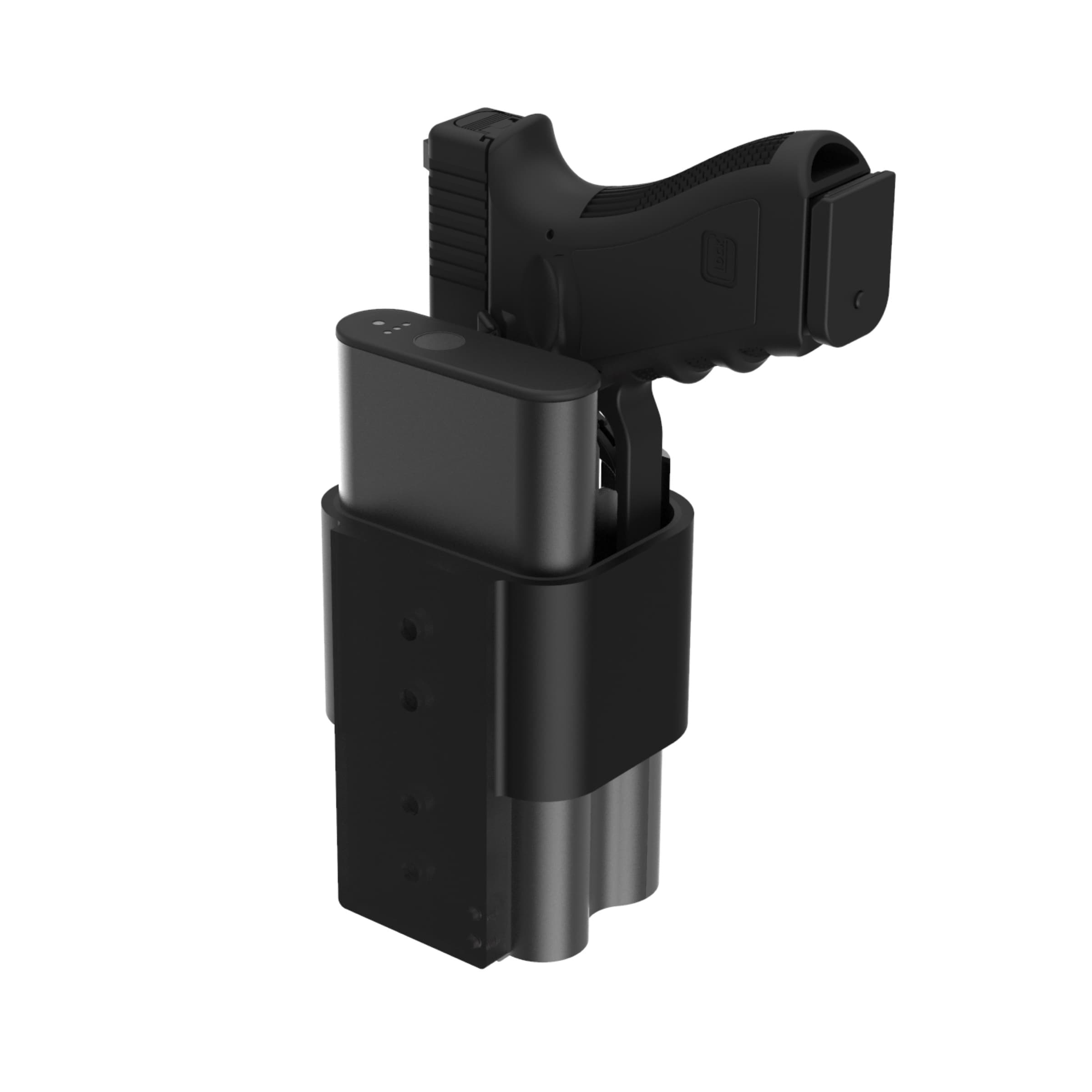 Reach 2S biometric handgun safe, studio view showing the fingerprint sensor and the holster body